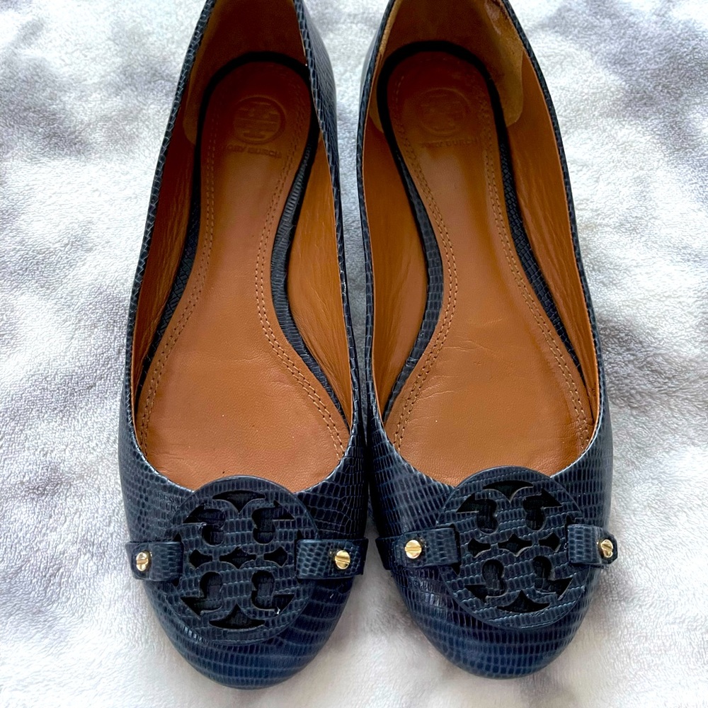 TORY BURCH Leather Ballet Flats - Snake Embossed | Color Blue | Size 8.5